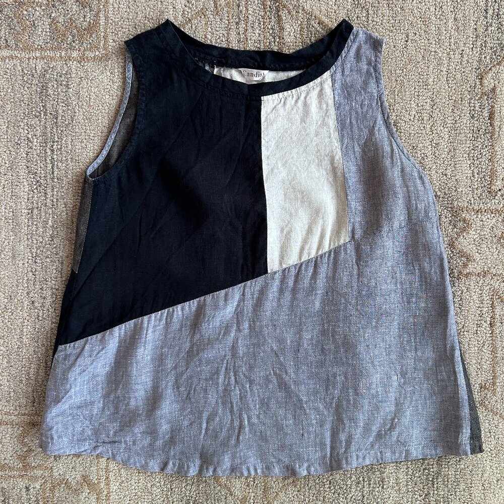 Colorblock Sleeveless Tank Top - Black/White/Gray